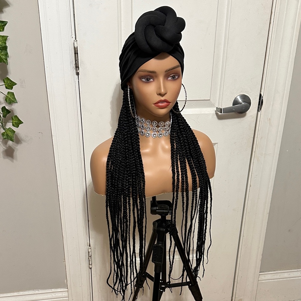 Black Knotted Headwrap with Braids